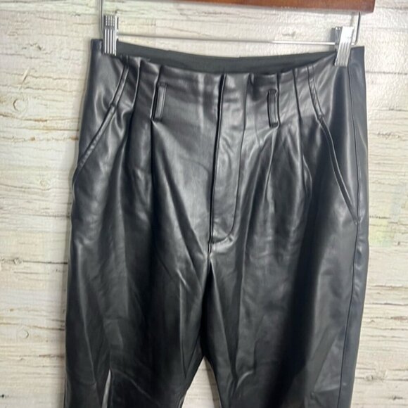 Abercrombie & Fitch Faux Leather Paper Bag Waist Pants Black Size medium - Picture 3 of 8